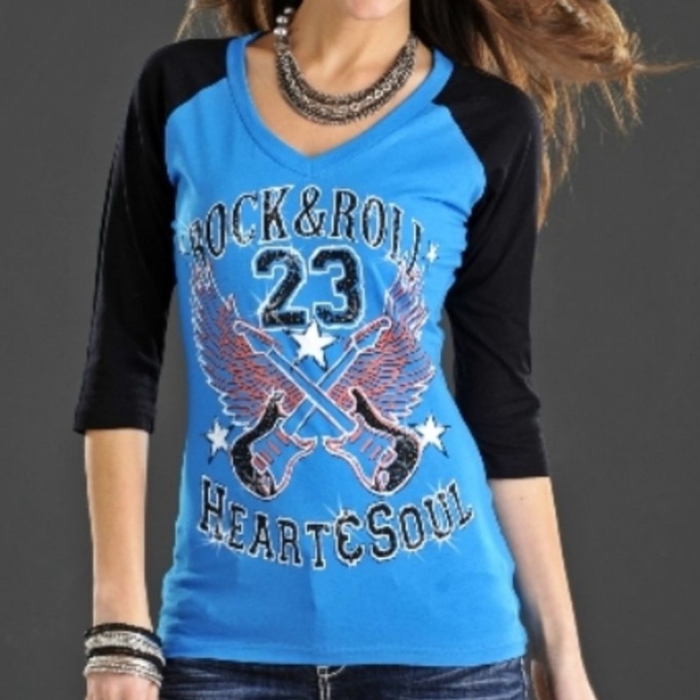 🚩 🆕 NWOT   Rock and Roll Cowgirl  Turquoise Top.     Size: Medium